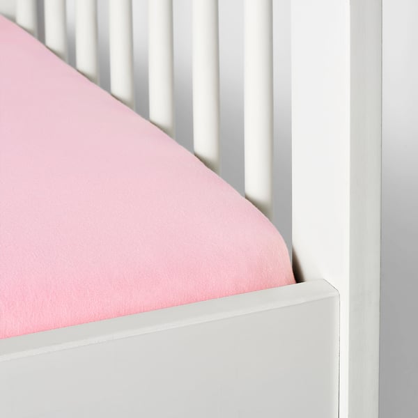 LEN fitted sheet for cot, white/pink, 60x120 cm, 2 pack