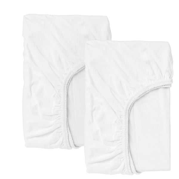 LEN fitted sheet for cot, white, 120x60 cm, 2 pack