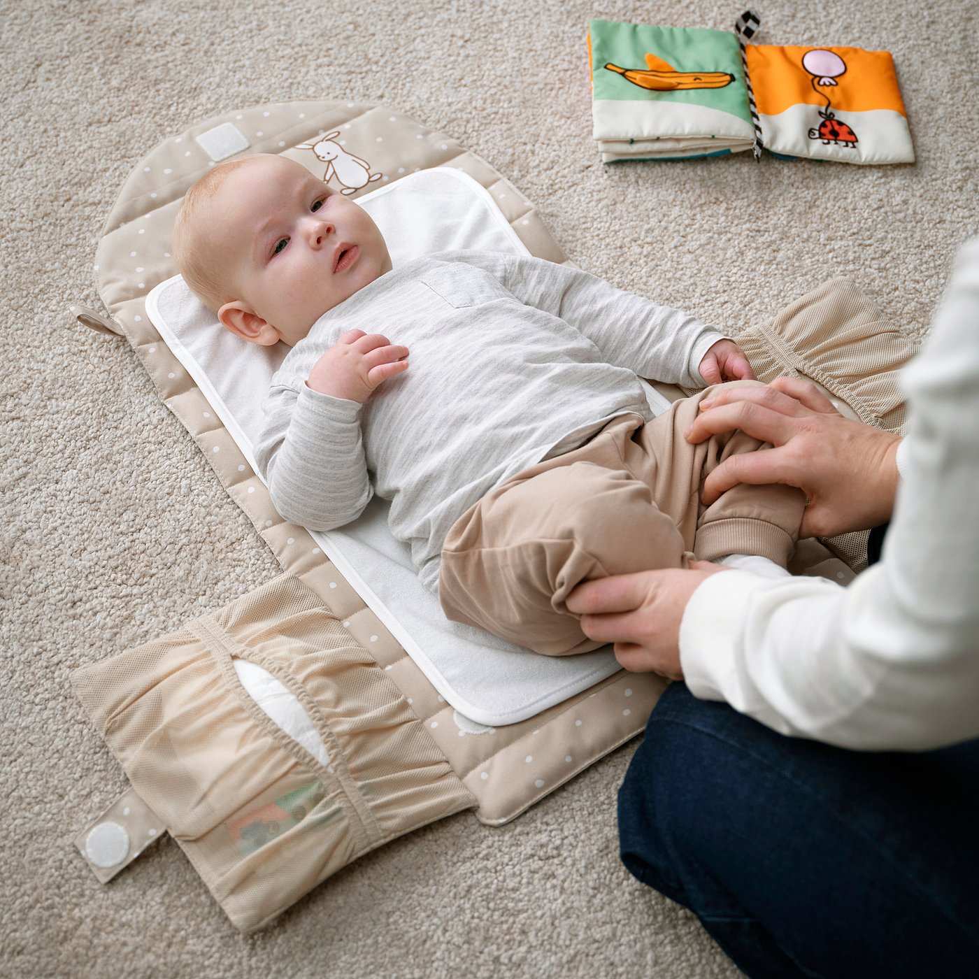 LEN babycare mat, beige/dot pattern foldable, 70x35 cm