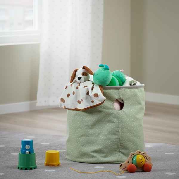 LEN storage bag, dotted green/light grey, 35 cm