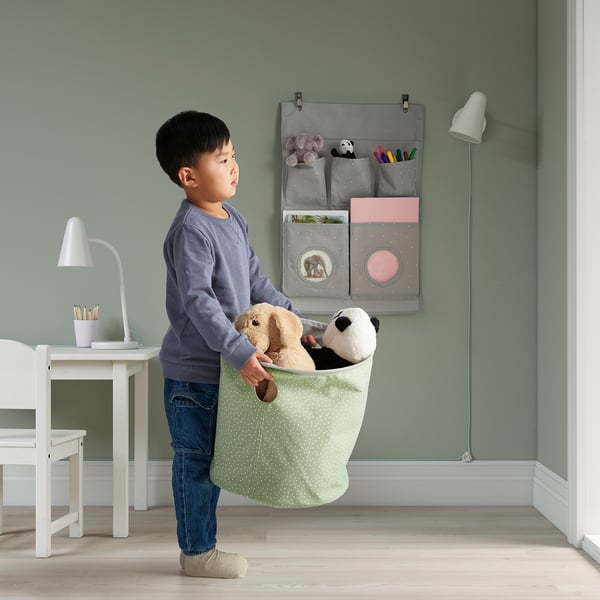 LEN storage bag, dotted green/light grey, 35 cm