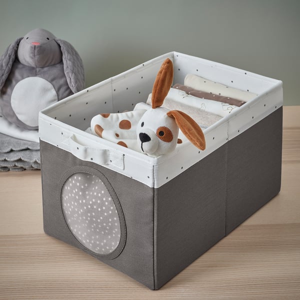 LEN box, grey/dotted white, 25x37x22 cm