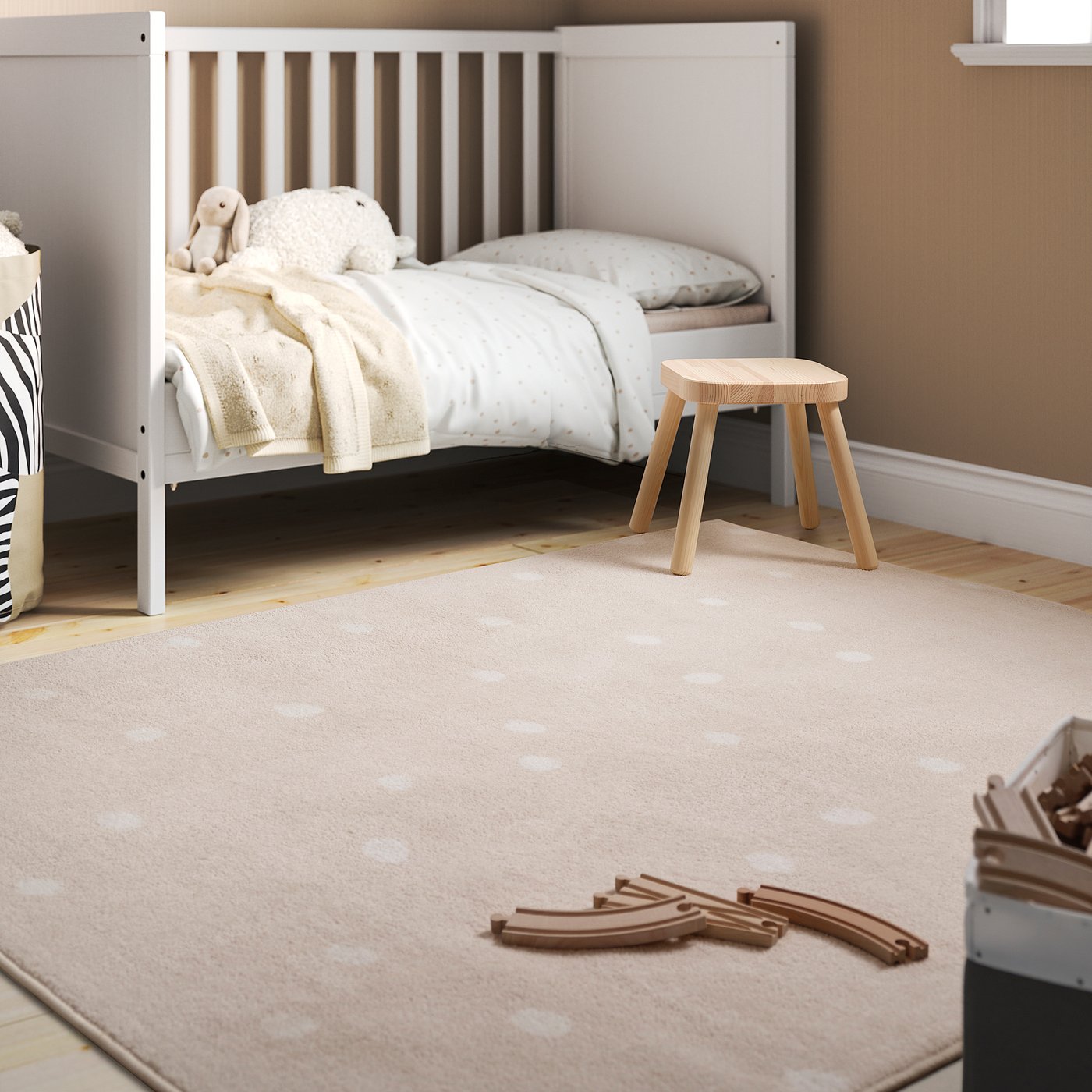 LEN rug, low pile, beige/dot pattern, 133x160 cm