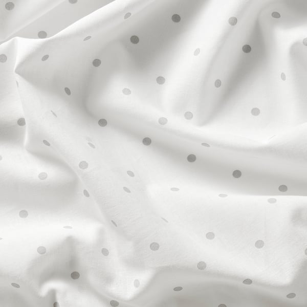 LEN curtains with tie-backs, 1 pair, dotted/white, 120x300 cm