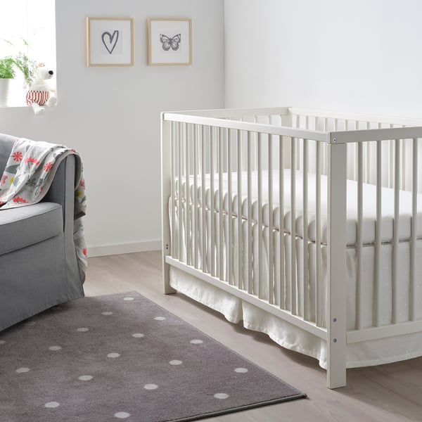 LENAST cot skirt, dotted/white, 60x120 cm