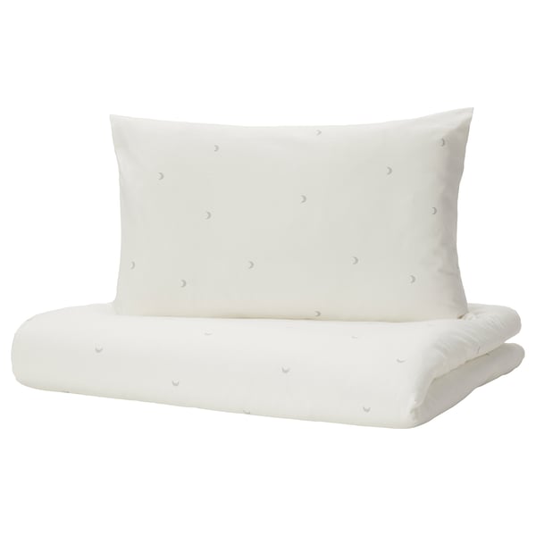 LENAST duvet cover 1 pillowcase for cot, white, 110x125/35x55 cm