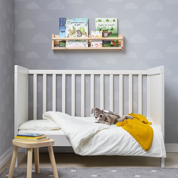 LENAST duvet cover 1 pillowcase for cot, white, 110x125/35x55 cm