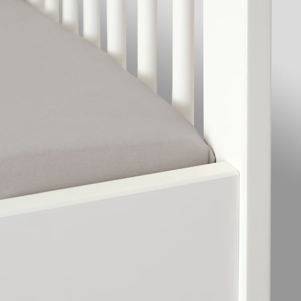 LENAST - Sheet with corners for cot, white/grey, 60x120 cm