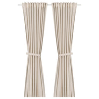 LENDA curtains with tie-backs, 1 pair, off-white/with heading tape, 140x300 cm