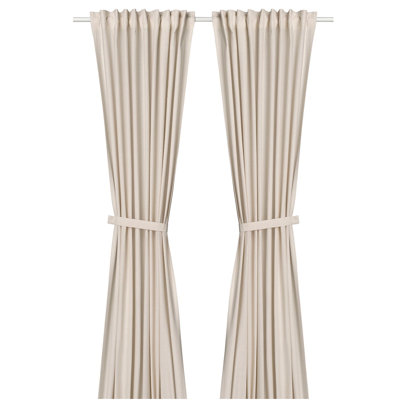 LENDA curtains with tie-backs, 1 pair, off-white/with heading tape, 140x300 cm