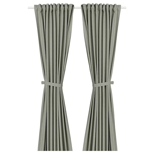 Ikea LENDA - Curtain with bracelet, 2 sheets, light grey-green, , 140x300 cm