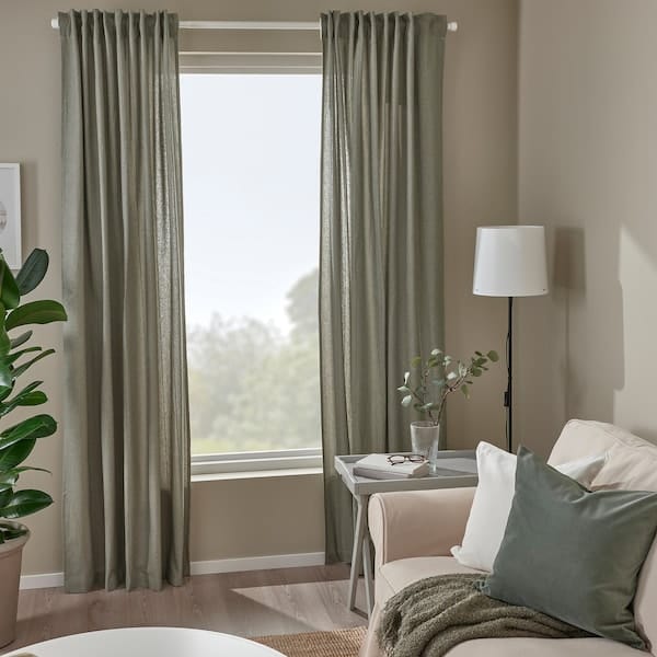 Ikea LENDA - Curtain with bracelet, 2 sheets, light grey-green, , 140x300 cm