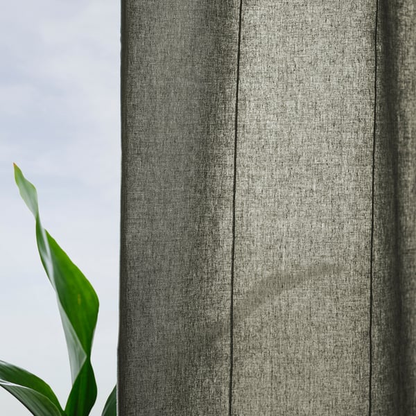 LENDA curtains with tie-backs, 1 pair, light grey-green/with heading tape, 140x300 cm