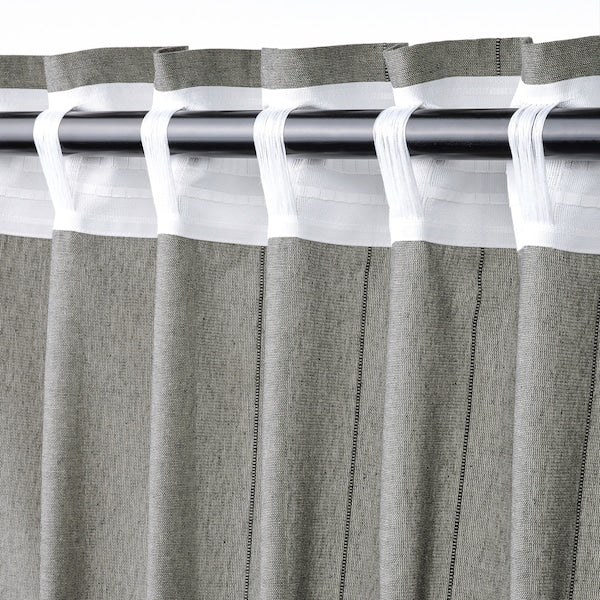 LENDA curtains with tie-backs, 1 pair, dark grey/with heading tape, 140x300 cm