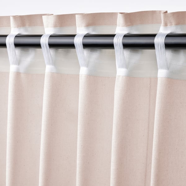 LENDA curtains with tie-backs, 1 pair, light pink/with heading tape, 140x300 cm