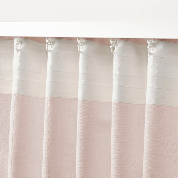 LENDA curtains with tie-backs, 1 pair, light pink/with heading tape, 140x300 cm