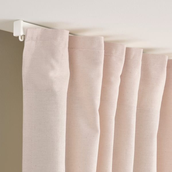 LENDA curtains with tie-backs, 1 pair, light pink/with heading tape, 140x300 cm