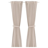 LENDA curtains with tie-backs, 1 pair, light pink/with heading tape, 140x300 cm