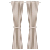 LENDA curtains with tie-backs, 1 pair, light pink/with heading tape, 140x300 cm