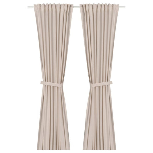 LENDA curtain with bracelet, 2 sheets, light pink/with curling ribbon, 140x300 cm