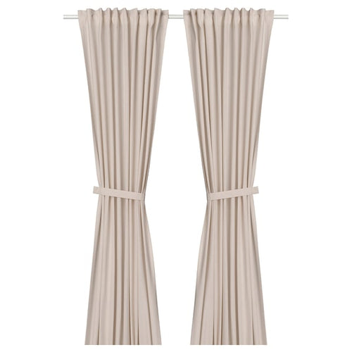LENDA curtains with tie-backs, 1 pair, light pink/with heading tape, 140x300 cm