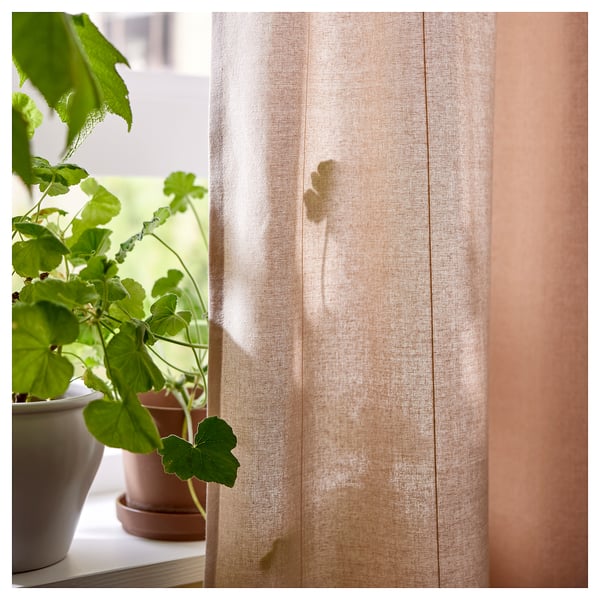 LENDA curtains with tie-backs, 1 pair, light pink/with heading tape, 140x300 cm
