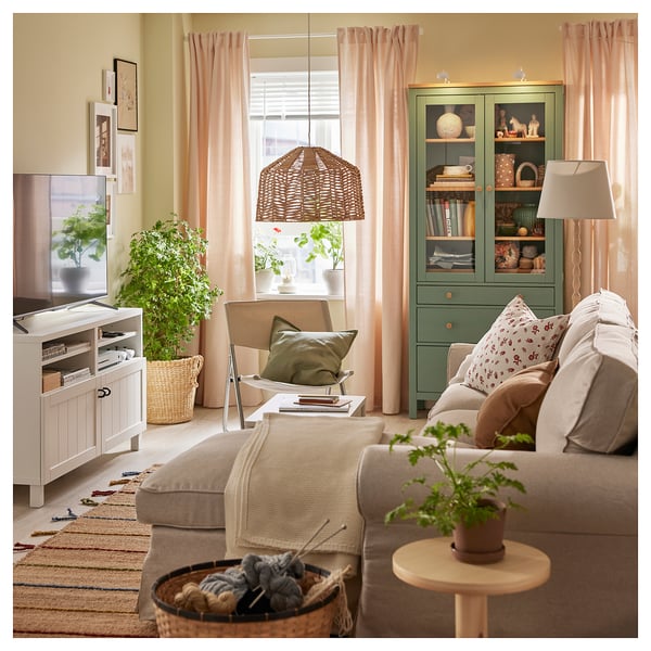 LENDA curtains with tie-backs, 1 pair, light pink/with heading tape, 140x300 cm