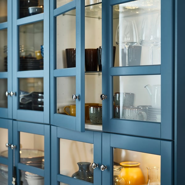 LERHYTTAN glass door, blue, 40x80 cm