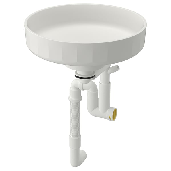 LERSJÖN countertop wash-basin w water trap, white, 38x14 cm
