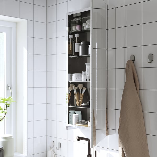 LETTAN mirror cabinet with door, mirror effect/mirror glass, 40x15x95 cm