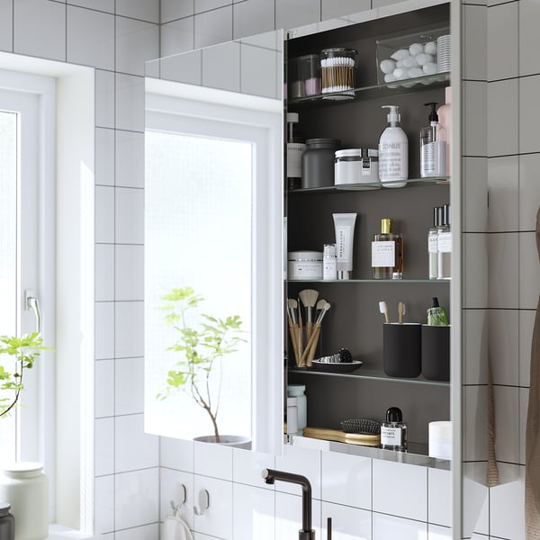 LETTAN mirror cabinet with doors, mirror effect/mirror glass, 100x15x95 cm