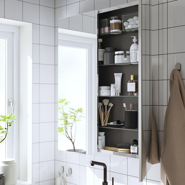 LETTAN mirror cabinet with doors, mirror effect/mirror glass, 80x15x95 cm