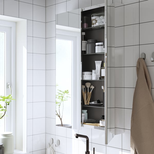 LETTAN mirror cabinet with doors, mirror effect/mirror glass, 60x15x95 cm
