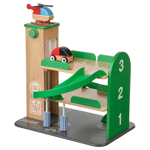 LILLABO garage with car and helicopter, multicolour, 35x42 cm