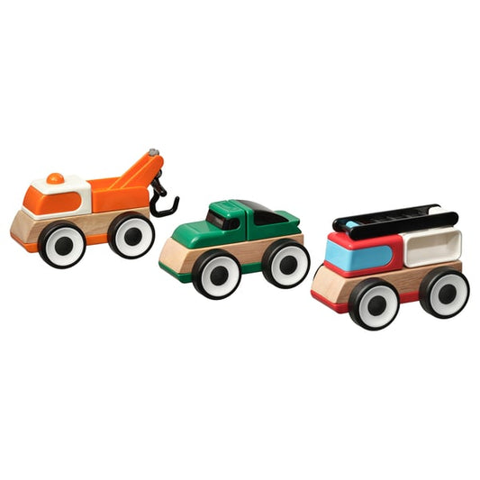 LILLABO vehicle, 3-piece set, fire truck sports car/tool truck multicolor