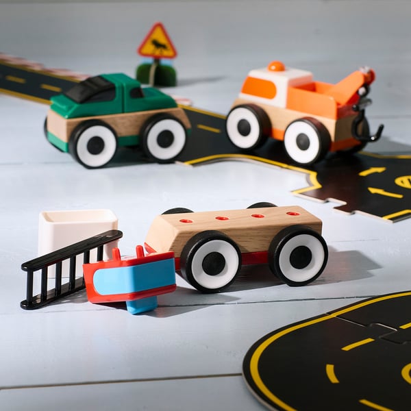 LILLABO vehicle, 3-piece set, fire truck sports car/tool truck multicolor