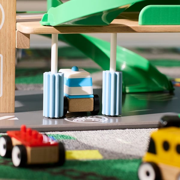 LILLABO vehicle, 4-piece set, sports car/school bus garbage truck recycle/police car/multicolor