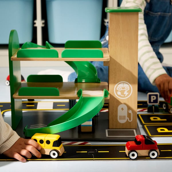 LILLABO vehicle, 4-piece set, sports car/school bus garbage truck recycle/police car/multicolor
