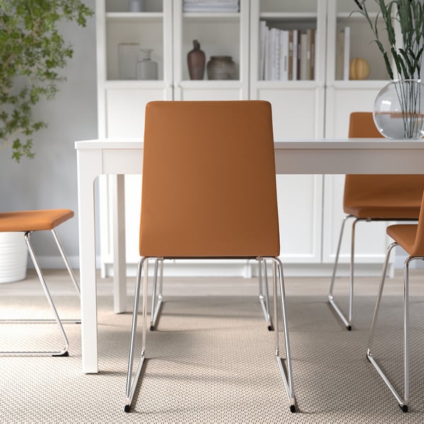 LILLÅNÄS - Chair, chrome/Bomstad ochre brown ,