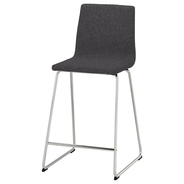 LILLÅNÄS bar stool, chrome-plated/Gunnared dark grey, 63 cm