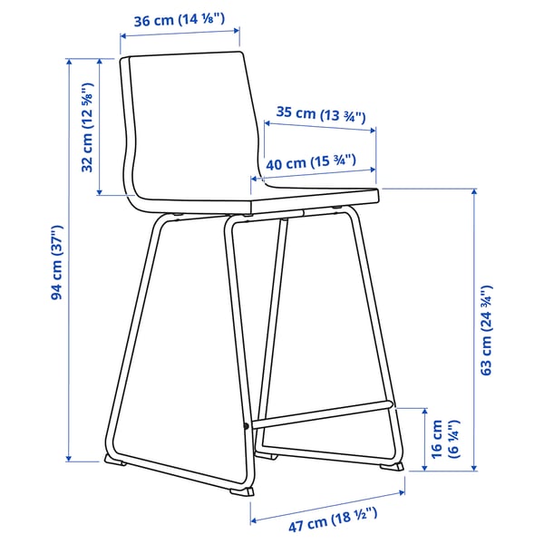LILLÅNÄS bar stool, chrome-plated/Gunnared dark grey, 63 cm
