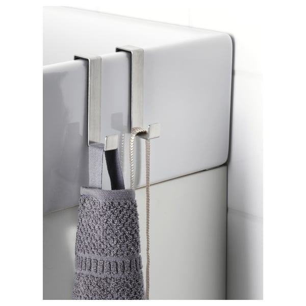 LILLÅNGEN hanger for door, stainless steel, 1.5x8.3x4.5 cm, 2 pack