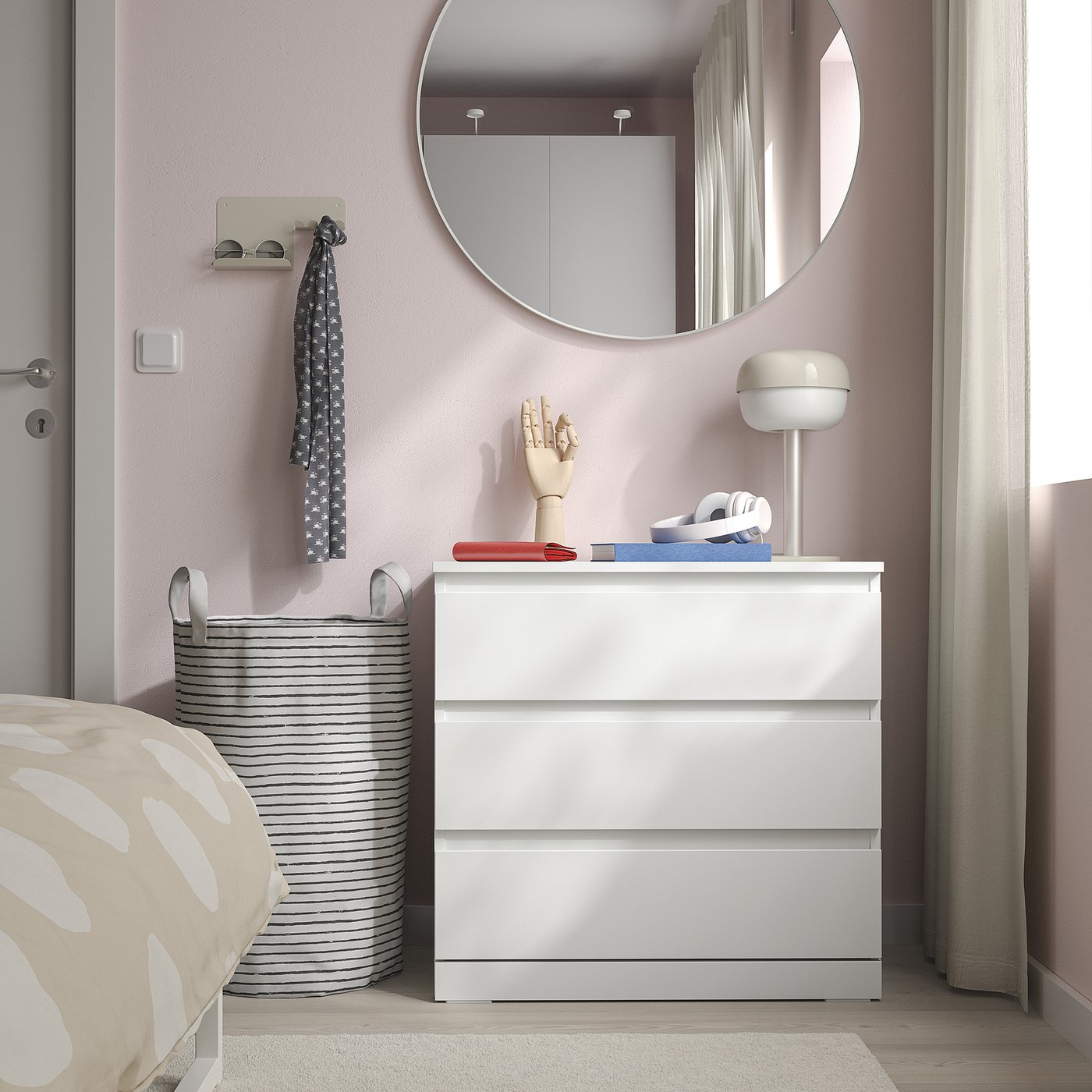 LILLBERGET chest of 3 drawers, white, 70x43x68 cm