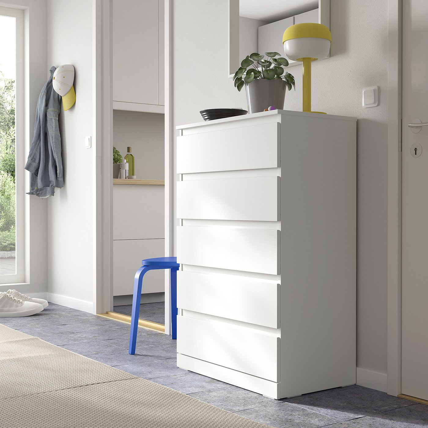 LILLBERGET chest of 5 drawers, white, 70x43x108 cm