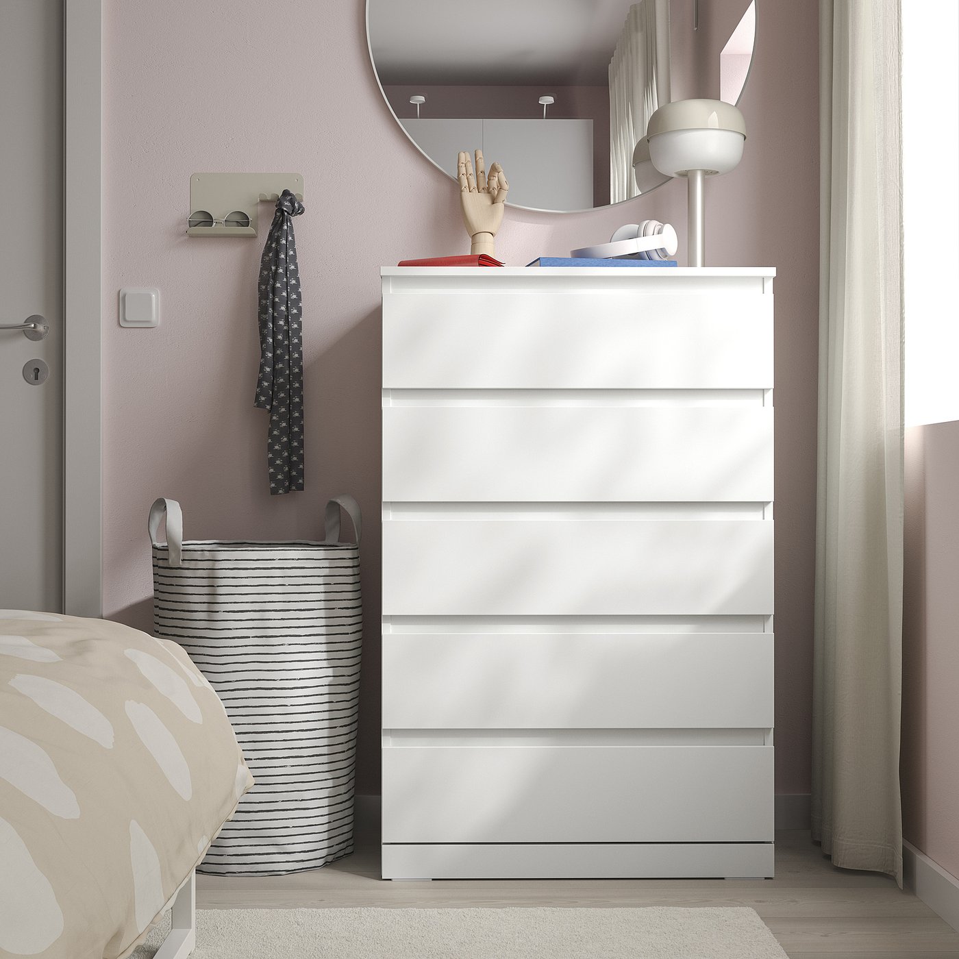 LILLBERGET chest of 5 drawers, white, 70x43x108 cm