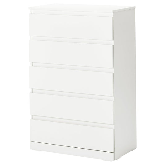 LILLBERGET chest of 5 drawers, white, 70x43x108 cm