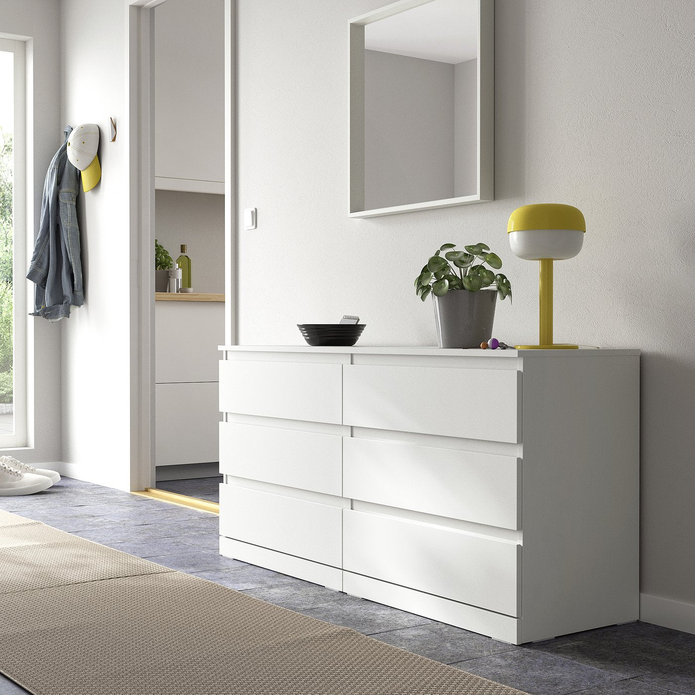 LILLBERGET chest of 6 drawers, white, 140x43x68 cm