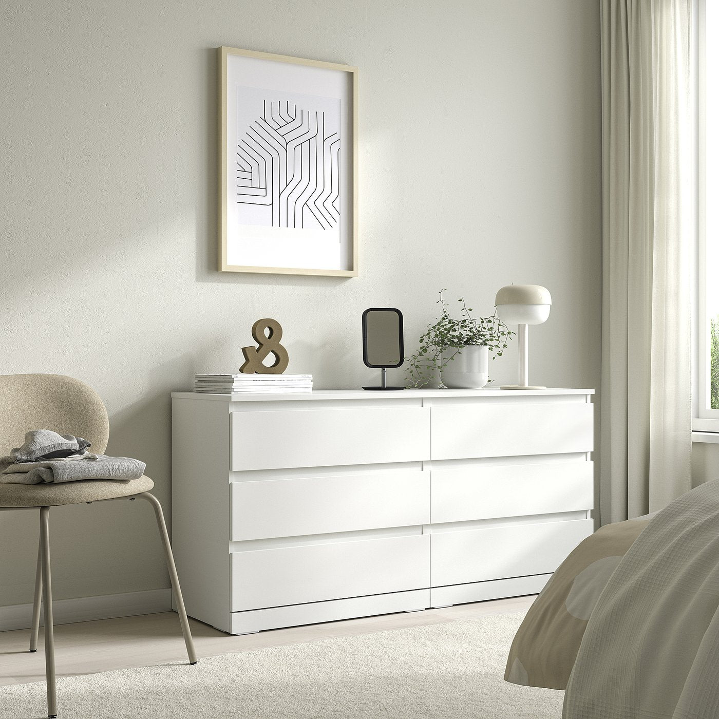 LILLBERGET chest of 6 drawers, white, 140x43x68 cm