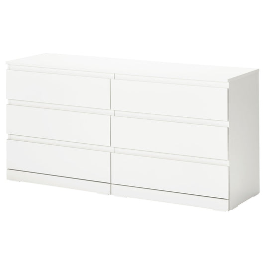LILLBERGET chest of 6 drawers, white, 140x43x68 cm