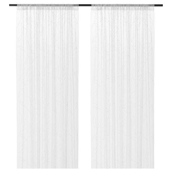 LILLEGERD Thin curtains, 1 pair - white leaves 145x300 cm ,